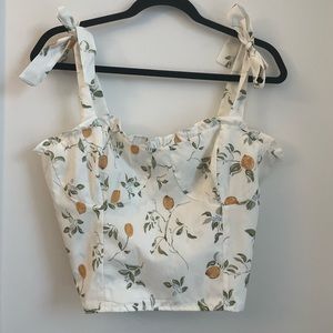 Reformation Inspired Lemon Print White Tie Top